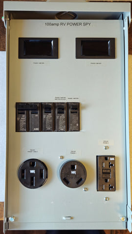 100amp RV Power Spy™ 100A 240v power monitor & outlet center | NEMA 14-50, TT-30,  and 5-20 outlets with Twin kWh Meters