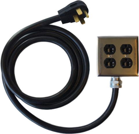 Adapter #128 50A 240v 3.5ft. cable NEMA 14-50 to two duplex outlets, accepts 6-15 and 6-20 plugs