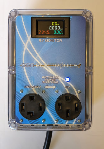 Dryer Buddy® Plus AUTO #5 Custom 30A 2-way switcher, 5' 14-30 plug cable (1996+) to one 14-30 and one 14-50 outlet, with kWh meter