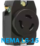 Power Spy™ #5 15A 240v power monitor - NEMA L6-15 to single L6-15 outlet with kWh meter